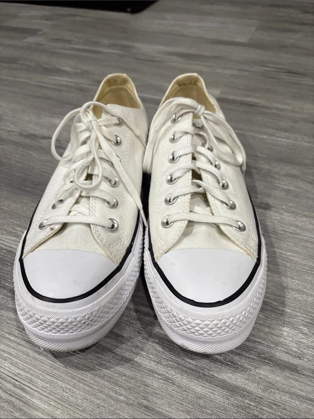 White Canvas Low-Top Platform Sneakers